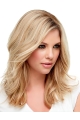 16" Blonde Wavy Without Bangs Mono Top Human Hair Women Wigs