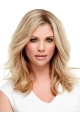 16" Blonde Wavy Without Bangs Mono Top Human Hair Women Wigs