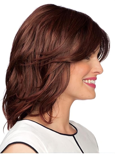  Shoulder Length Wavy Layered Mono Synthetic Women Wigs