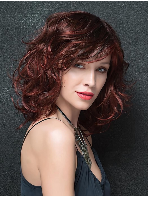 Exquisite Shoulder Length Wavy Auburn Classic Synthetic Women Wigs