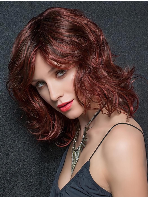 Exquisite Shoulder Length Wavy Auburn Classic Synthetic Women Wigs