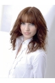 Amazing Auburn Wavy With Bangs Shoulder Length Capless Human Hair Women Wigs