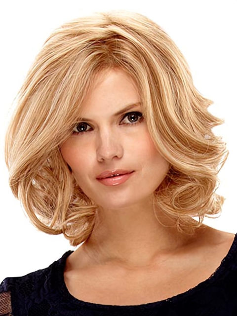 Trendy Blonde Wavy Shoulder Length Lace Front Synthetic Women  Wigs