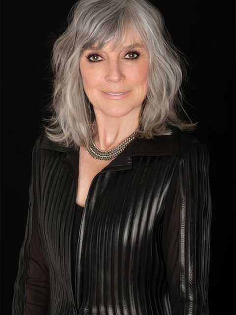 Mature Shoulder Length Wavy Hand Tied Grey Synthetic Women Wigs 