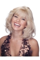 New Blonde Wavy With Bangs Shoulder Length Lace Front Human Hair Women Wigs