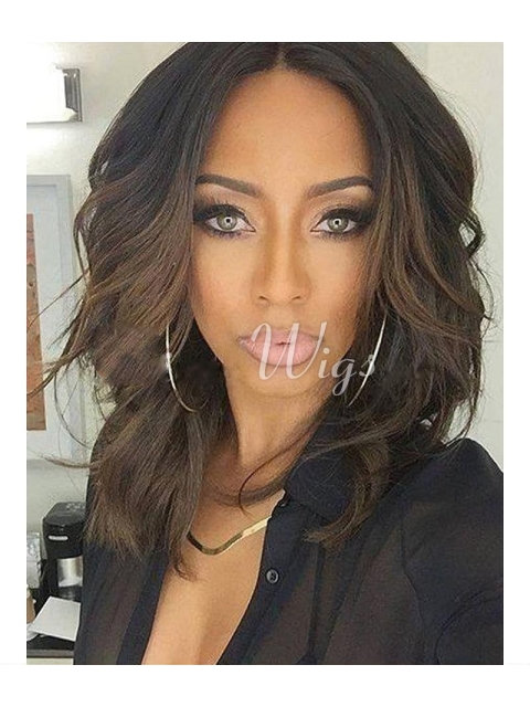 16"  Shoulder Length Wavy Ombre Lace Front Human Hair Women Wigs