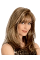 Pleasing Blonde Medium Wavy With Bangs Mono Top Synthetic Women Wigs