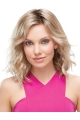 Blonde Durable Medium Wavy Without Bangs Lace Front Synthetic Women Wigs