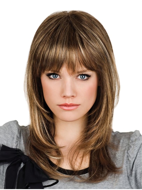 Designed  Brown Wavy Medium Capless Synthetic Women Wigs