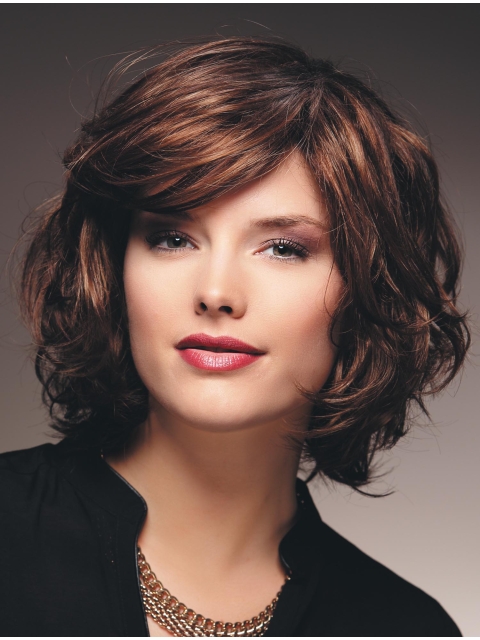 Fabulous New Design  Auburn Shoulder Length Wavy With Bangs Capless Synthetic Women Wigs