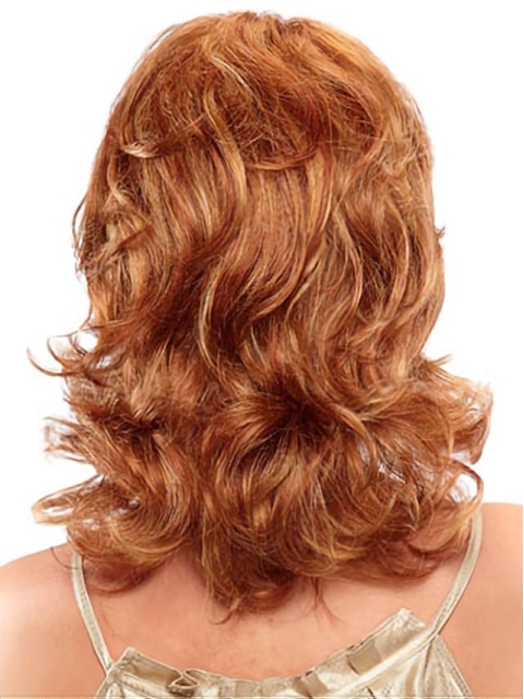 Incredible Auburn Wavy Shoulder Length Capless Synthetic Celebrity Women Wigs