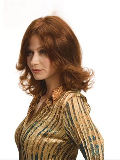 Refined Auburn Wavy Shoulder Length Human Hair Women Wigs