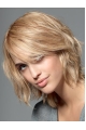 Amazing Blonde Shoulder Length Wavy With Bangs Monofilament Synthetic Women Wigs