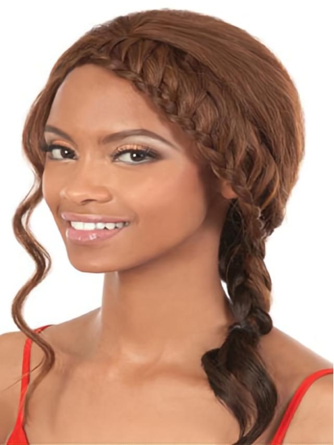 Sleek Brown Wavy Shoulder Length African American Wigs