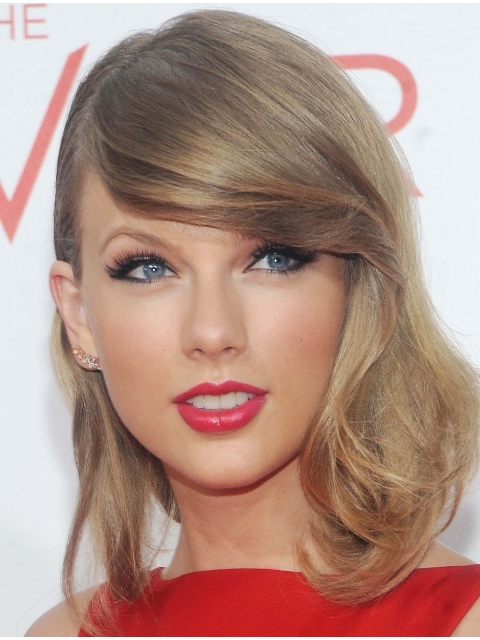 Fantastic Shoulder Length Wavy Blonde With Bangs Taylor Swift Inspired Wigs