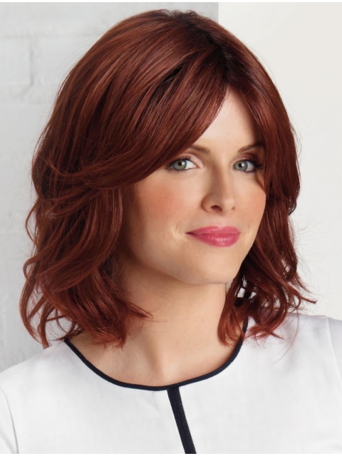 Great High Quality Auburn Wavy Shoulder Length Lace Front Synthetic Women Wigs