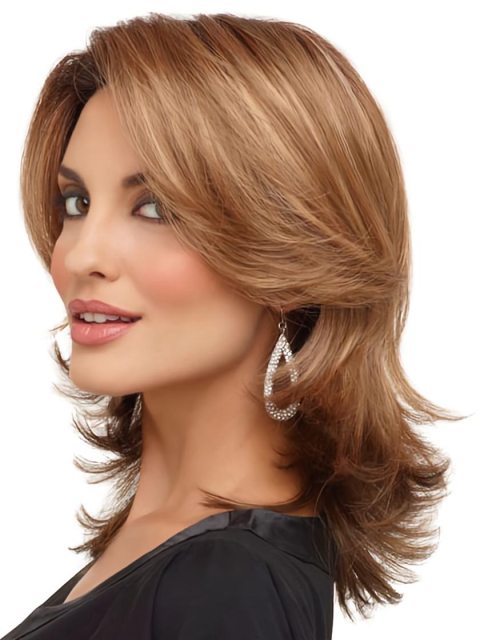 Mature Wavy Without Bangs Medium Lace Front  Synthetic Women Wigs