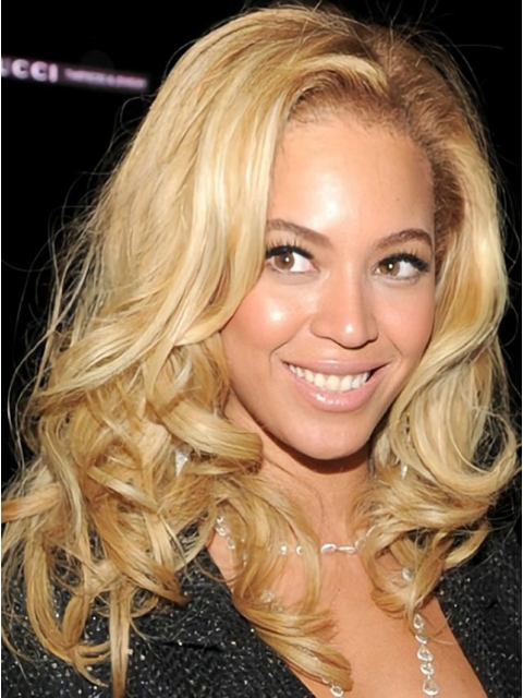  Bright Blond 100% Human Hair Mid-length Wavy Glueless Lace Front Women Beyonce Knowles Wig