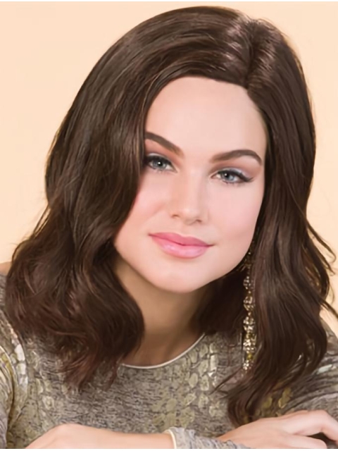 Great New Design Brown Wavy Shoulder Length Lace Front Synthetic Women Wigs