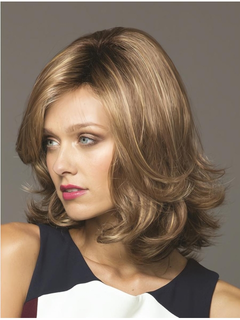 Exquisite Blonde Wavy Shoulder Length Capless Synthetic Women Wigs